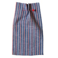 Handwoven Striped fabric with blue, red, and white lines on a beige background. Fabric collection ATELIER A.PUUR.A